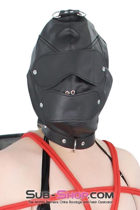 8814RS      Matte Punishment Hood with Collar and Removable Blindfold & Gag Hoods   , Sub-Shop.com Bondage and Fetish Superstore