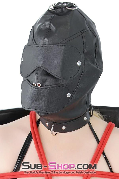 8814RS      Matte Punishment Hood with Collar and Removable Blindfold & Gag Hoods   , Sub-Shop.com Bondage and Fetish Superstore