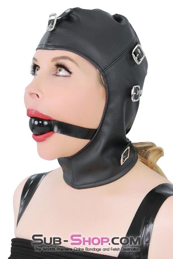 8815RS      Secret Affair Bondage Hood w/ Strap-On Gag Panel and Blindfold Hoods   , Sub-Shop.com Bondage and Fetish Superstore