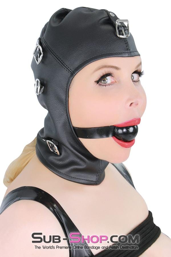 8815RS      Secret Affair Bondage Hood w/ Strap-On Gag Panel and Blindfold Hoods   , Sub-Shop.com Bondage and Fetish Superstore