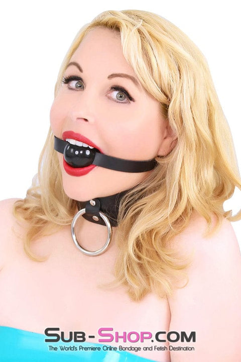 0883A      Beginner Small Black Ball Gag on Leather Strap Gags   , Sub-Shop.com Bondage and Fetish Superstore