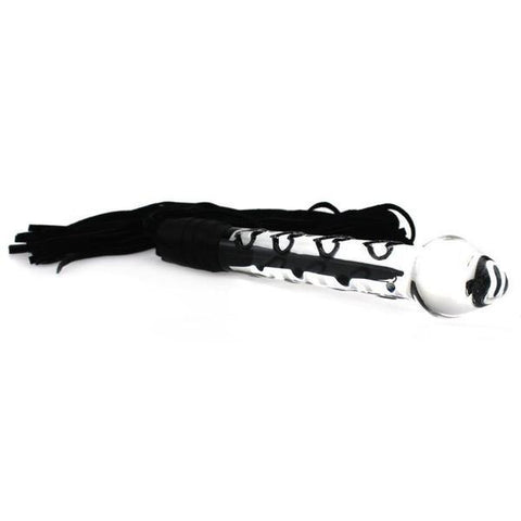 8891M      Heart Throb Black Suede Leather Whip with Glass Massager Handle - LAST CHANCE - Final Closeout! MEGA Deal   , Sub-Shop.com Bondage and Fetish Superstore