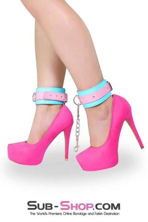 8949DL      Paradise Pink & Blue Bondage Ankle Cuffs with Chained Connection Clips - LAST CHANCE - Final Closeout! Black Friday Blowout   , Sub-Shop.com Bondage and Fetish Superstore