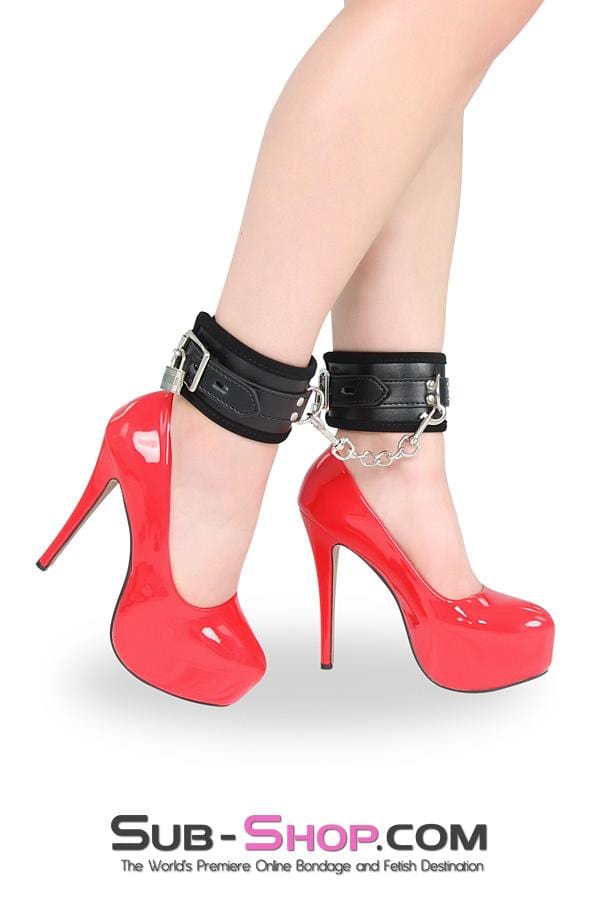 8973DL      Cozy Up Locking Lined Bondage Ankle Cuffs with Connection Chain Cuffs   , Sub-Shop.com Bondage and Fetish Superstore