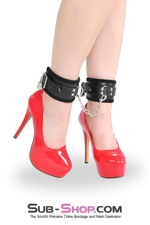 8973DL      Cozy Up Locking Lined Bondage Ankle Cuffs with Connection Chain Cuffs   , Sub-Shop.com Bondage and Fetish Superstore