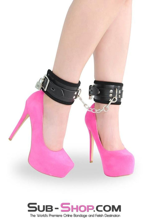 8973DL      Cozy Up Locking Lined Bondage Ankle Cuffs with Connection Chain Cuffs   , Sub-Shop.com Bondage and Fetish Superstore