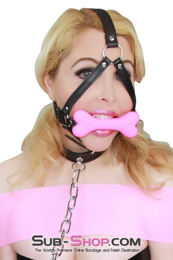 8992DL      Good Girl Pink Puppy Play Bone Gag Trainer Gags   , Sub-Shop.com Bondage and Fetish Superstore