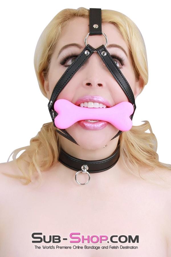 8992DL      Good Girl Pink Puppy Play Bone Gag Trainer Gags   , Sub-Shop.com Bondage and Fetish Superstore