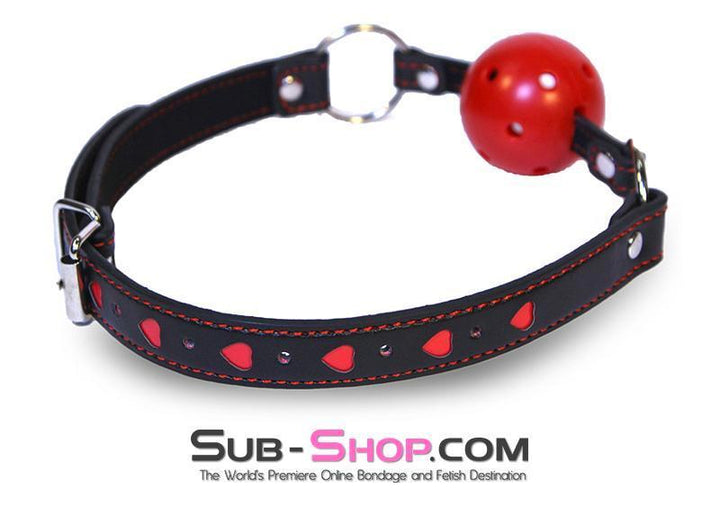 9003DL      I Love This Gag Breather Style Hearts Strap Ball Gag - LAST CHANCE - Final Closeout! Black Friday Blowout   , Sub-Shop.com Bondage and Fetish Superstore