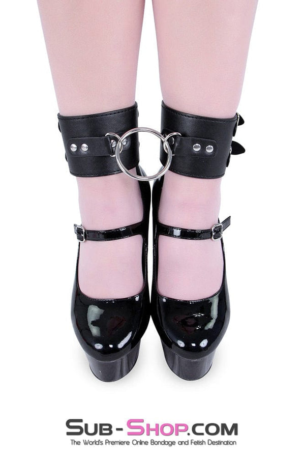 9011M      Black Double Buckle Ankle Cuffs with O-Ring Connection Cuffs   , Sub-Shop.com Bondage and Fetish Superstore