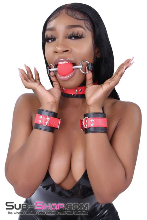 9024MQ      Red Stripes Black Wrist Cuffs with Red Strap - LAST CHANCE - Final Closeout! MEGA Deal   , Sub-Shop.com Bondage and Fetish Superstore