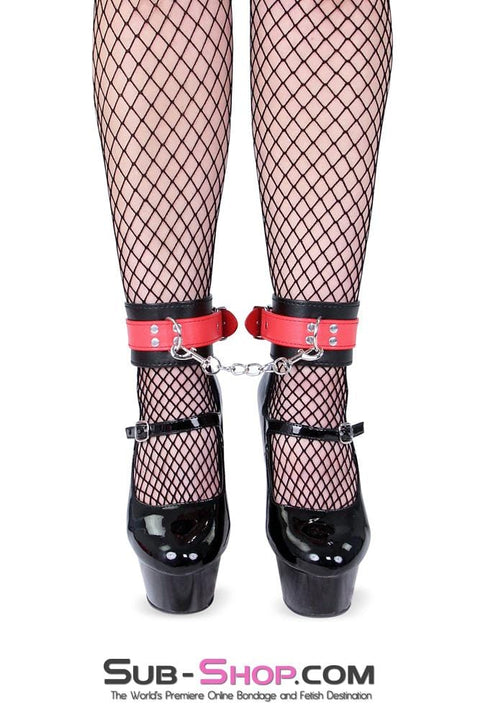 9025MQ      Red Stripes Black Ankle Cuffs with Red Strap - LAST CHANCE - Final Closeout! MEGA Deal   , Sub-Shop.com Bondage and Fetish Superstore