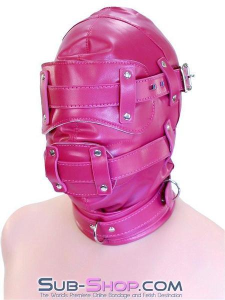 9040DL      Total Lockdown Locking Sex Bomb Pink Full Hood with Removable Blindfold and Penis Gag Hoods   , Sub-Shop.com Bondage and Fetish Superstore
