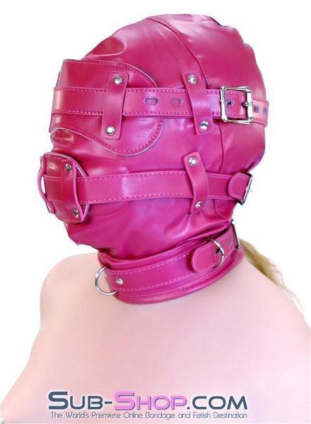 9040DL      Total Lockdown Locking Sex Bomb Pink Full Hood with Removable Blindfold and Penis Gag Hoods   , Sub-Shop.com Bondage and Fetish Superstore