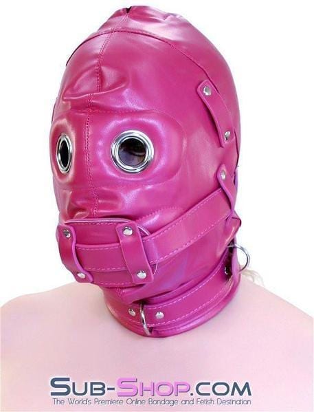 9040DL      Total Lockdown Locking Sex Bomb Pink Full Hood with Removable Blindfold and Penis Gag Hoods   , Sub-Shop.com Bondage and Fetish Superstore