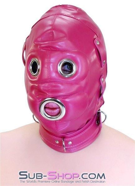 9040DL      Total Lockdown Locking Sex Bomb Pink Full Hood with Removable Blindfold and Penis Gag Hoods   , Sub-Shop.com Bondage and Fetish Superstore