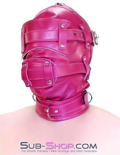 9040DL      Total Lockdown Locking Sex Bomb Pink Full Hood with Removable Blindfold and Penis Gag Hoods   , Sub-Shop.com Bondage and Fetish Superstore