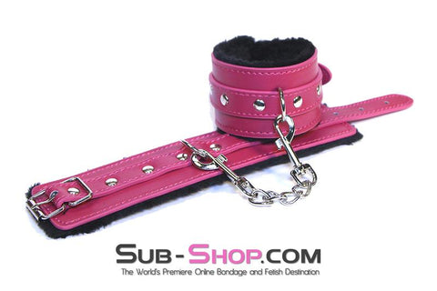 9048DL-SIS      Fur Lined Sex Bomb Pink Wrist Sissy Slut Bondage Cuffs and Chain Set Sissy   , Sub-Shop.com Bondage and Fetish Superstore