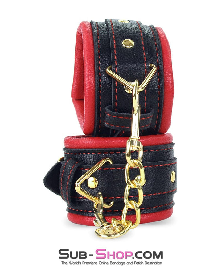 9072M      Gold Standard Thick Padded Red & Black Wrist Bondage Cuffs Cuffs   , Sub-Shop.com Bondage and Fetish Superstore