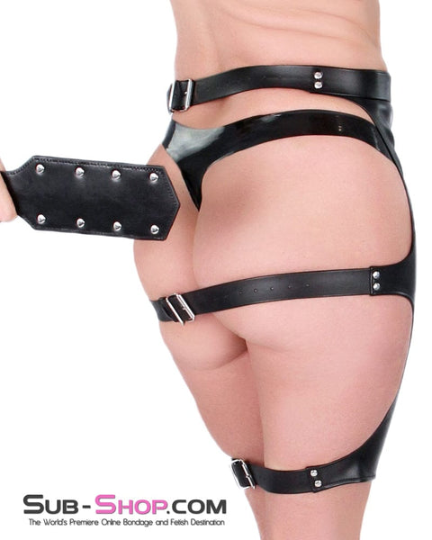 9086DL      Leather Look Backless Buckling Bondage Spanking Skirt - LAST CHANCE - Final Closeout! Black Friday Blowout   , Sub-Shop.com Bondage and Fetish Superstore