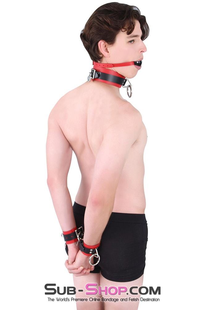 9089A      Sensual Seduction Red & Black Locking Leather Bondage Wrist Cuffs Cuffs   , Sub-Shop.com Bondage and Fetish Superstore