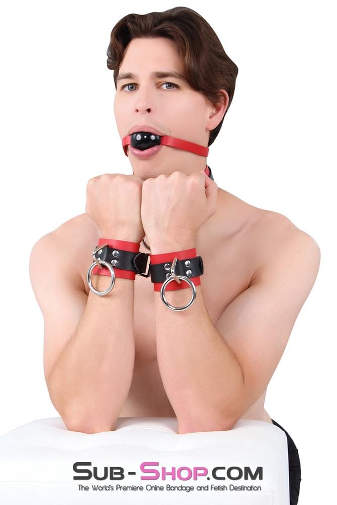 9089A      Sensual Seduction Red & Black Locking Leather Bondage Wrist Cuffs Cuffs   , Sub-Shop.com Bondage and Fetish Superstore