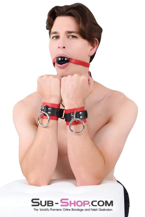 9089A      Sensual Seduction Red & Black Locking Leather Bondage Wrist Cuffs - LAST CHANCE - Final Closeout! MEGA Deal   , Sub-Shop.com Bondage and Fetish Superstore
