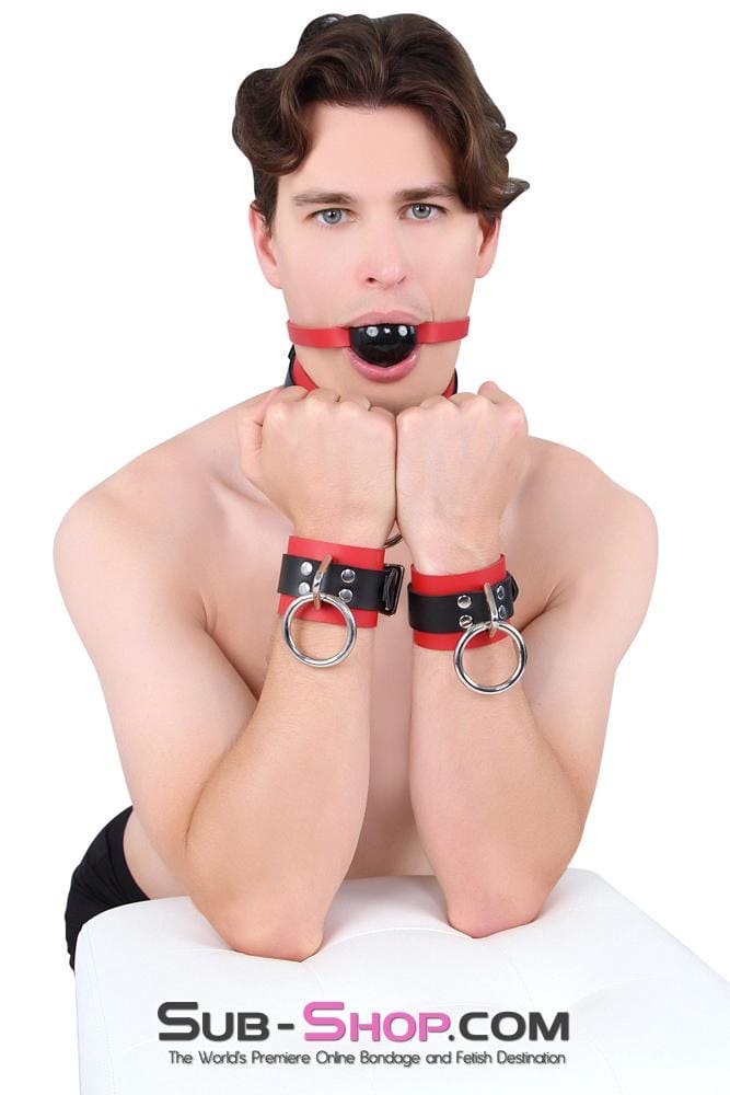 9089A      Sensual Seduction Red & Black Locking Leather Bondage Wrist Cuffs Cuffs   , Sub-Shop.com Bondage and Fetish Superstore