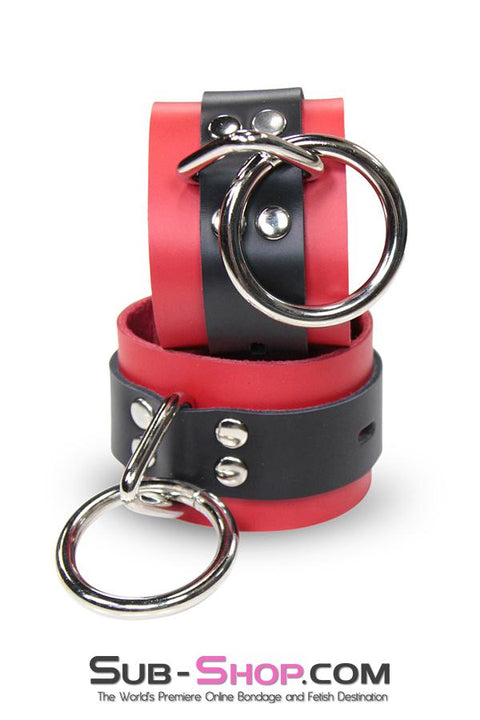 9089A      Sensual Seduction Red & Black Locking Leather Bondage Wrist Cuffs - LAST CHANCE - Final Closeout! MEGA Deal   , Sub-Shop.com Bondage and Fetish Superstore