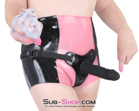 5717M      Black Vegan Patent Strap On Harness with Detachable Realistic Silicone Penis Strap On   , Sub-Shop.com Bondage and Fetish Superstore