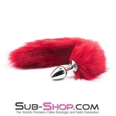 9332M      Hot Fox Small Chrome Butt Plug with Red Fur Tail - LAST CHANCE - Final Closeout! Black Friday Blowout   , Sub-Shop.com Bondage and Fetish Superstore