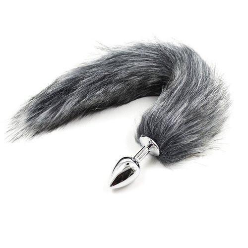 9342M      Dog and Pony Show Small Chrome Butt Plug with Silver and Black Tail - LAST CHANCE - Final Closeout! Black Friday Blowout   , Sub-Shop.com Bondage and Fetish Superstore
