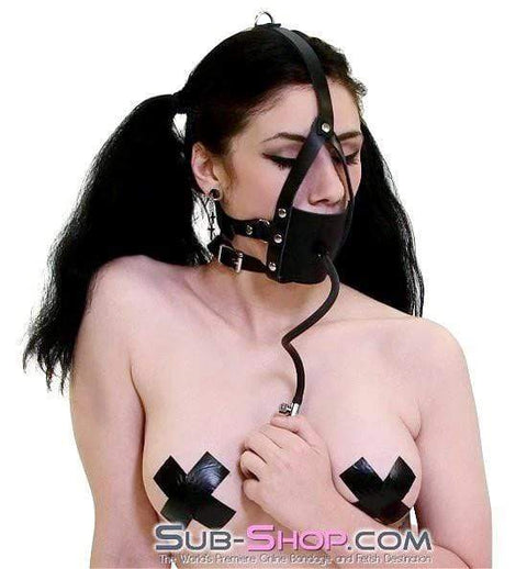0960A-SIS      Sissy Cocksucker Gag More Than a Mouthful Black Leather Penis Pump Gag Trainer Sissy   , Sub-Shop.com Bondage and Fetish Superstore
