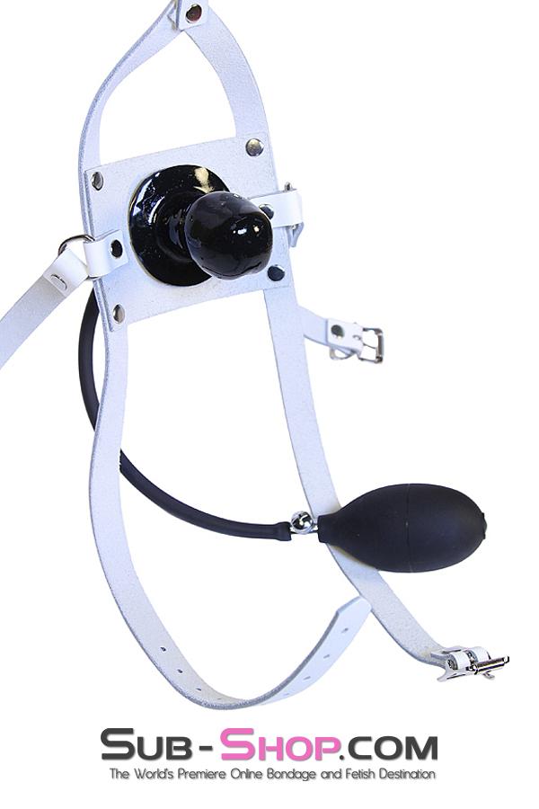 0961A      Pump It Up White Leather Penis Pump Gag Trainer Gags   , Sub-Shop.com Bondage and Fetish Superstore