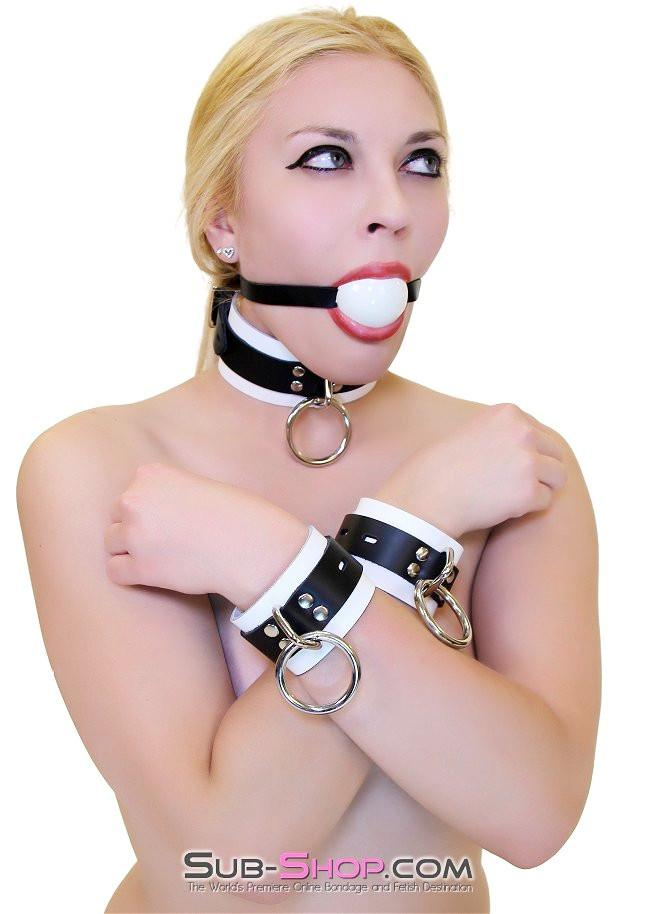 1502A       Thin Strap Buckling Ball Gag, Black Leather Strap, White Ball Gags   , Sub-Shop.com Bondage and Fetish Superstore