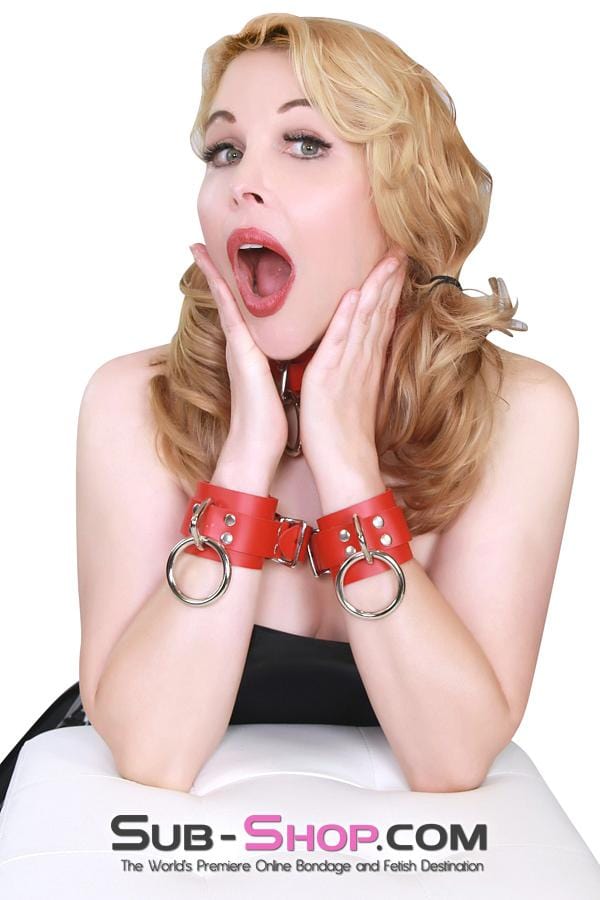 9744A      Lust Cuffs Locking Red Leather Wrist Cuffs Cuffs   , Sub-Shop.com Bondage and Fetish Superstore