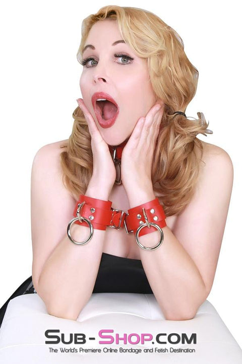 9744A      Lust Cuffs Locking Red Leather Wrist Cuffs - LAST CHANCE - Final Closeout! MEGA Deal   , Sub-Shop.com Bondage and Fetish Superstore