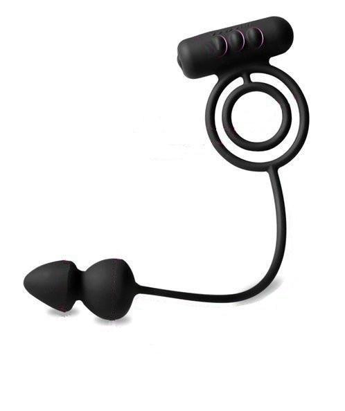 9771M      Vibrating Silicone Cock & Ball Ring with Anal Stimulator - LAST CHANCE - Final Closeout! Black Friday Blowout   , Sub-Shop.com Bondage and Fetish Superstore