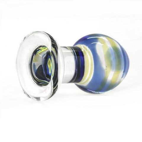 9786M      Saturn's Rings Yellow & Blue Glass Anal Plug Massager - LAST CHANCE - Final Closeout! Black Friday Blowout   , Sub-Shop.com Bondage and Fetish Superstore