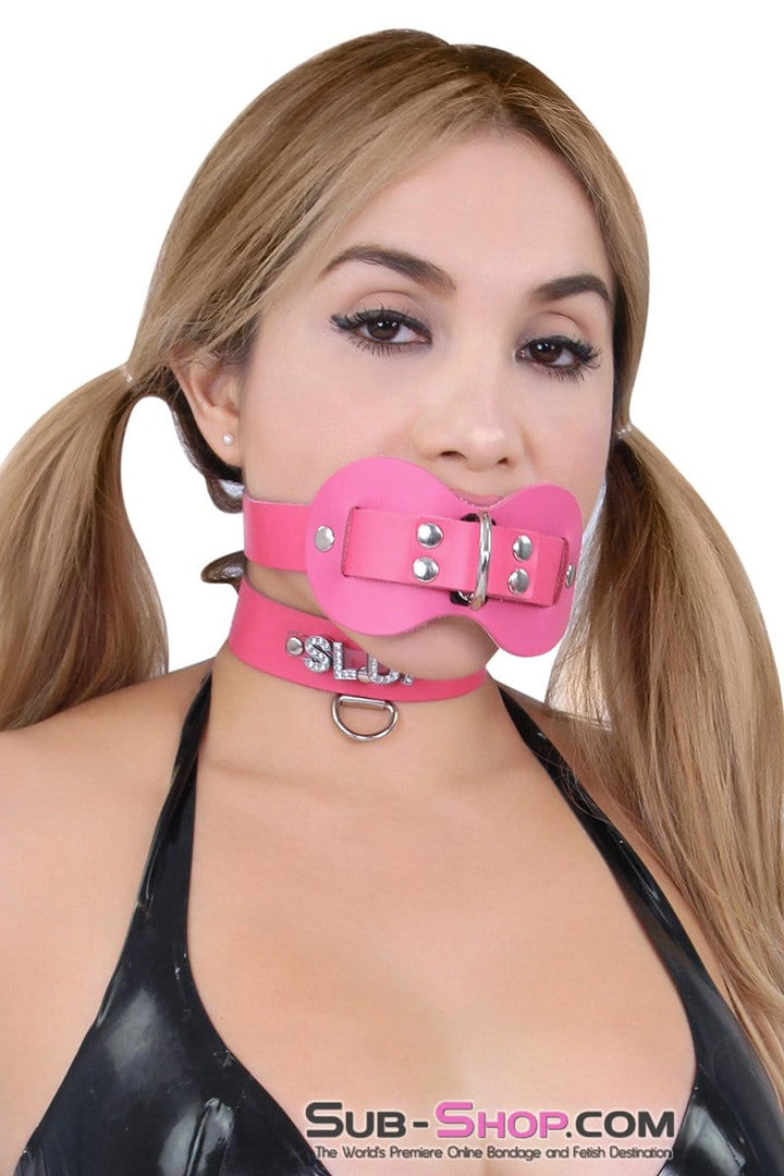 0978A      Pretty Quiet Hot Pink Leather Double Mouth Guard Gag Gags   , Sub-Shop.com Bondage and Fetish Superstore
