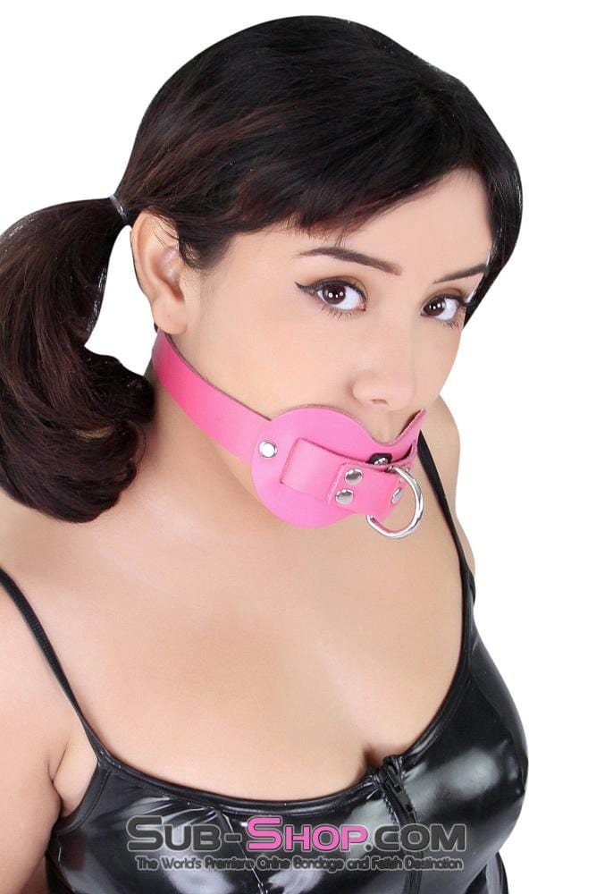 0978A      Pretty Quiet Hot Pink Leather Double Mouth Guard Gag Gags   , Sub-Shop.com Bondage and Fetish Superstore
