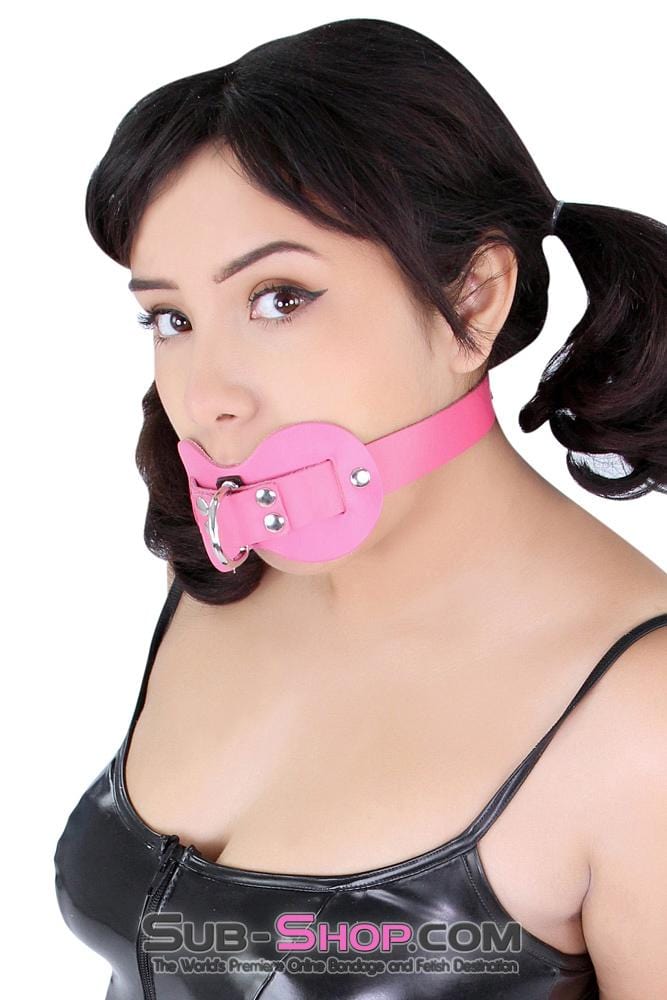 0978A      Pretty Quiet Hot Pink Leather Double Mouth Guard Gag Gags   , Sub-Shop.com Bondage and Fetish Superstore