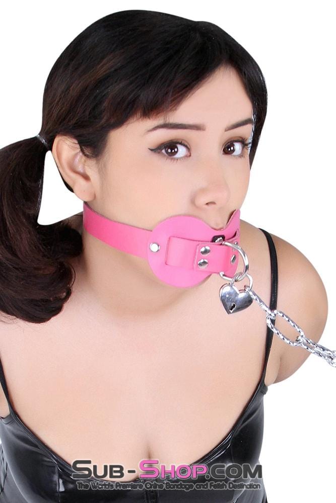 0978A      Pretty Quiet Hot Pink Leather Double Mouth Guard Gag Gags   , Sub-Shop.com Bondage and Fetish Superstore