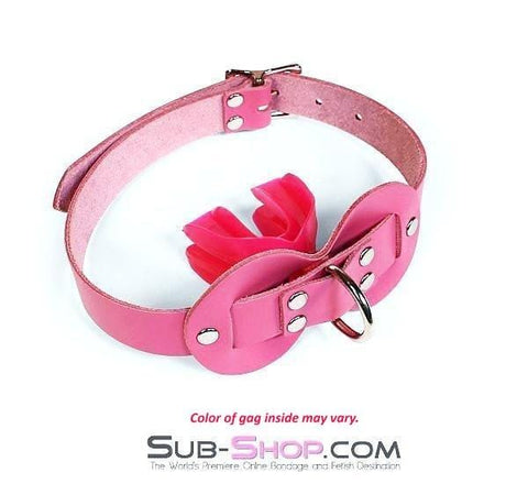 0978A      Pretty Quiet Hot Pink Leather Double Mouth Guard Gag Gags   , Sub-Shop.com Bondage and Fetish Superstore