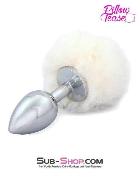 9832M      Bunny Hop White Powder Puff Tail with Medium Chromed Butt Plug - LAST CHANCE - Final Closeout! MEGA Deal   , Sub-Shop.com Bondage and Fetish Superstore