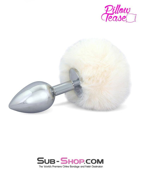 9832M      Bunny Hop White Powder Puff Tail with Medium Chromed Butt Plug - LAST CHANCE - Final Closeout! MEGA Deal   , Sub-Shop.com Bondage and Fetish Superstore