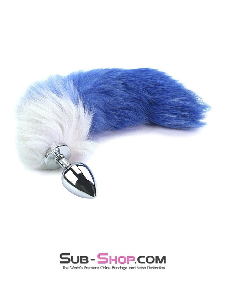 9761M      Blue & White Fox Tail Small Chromed Butt Plug - LAST CHANCE - Final Closeout! MEGA Deal   , Sub-Shop.com Bondage and Fetish Superstore