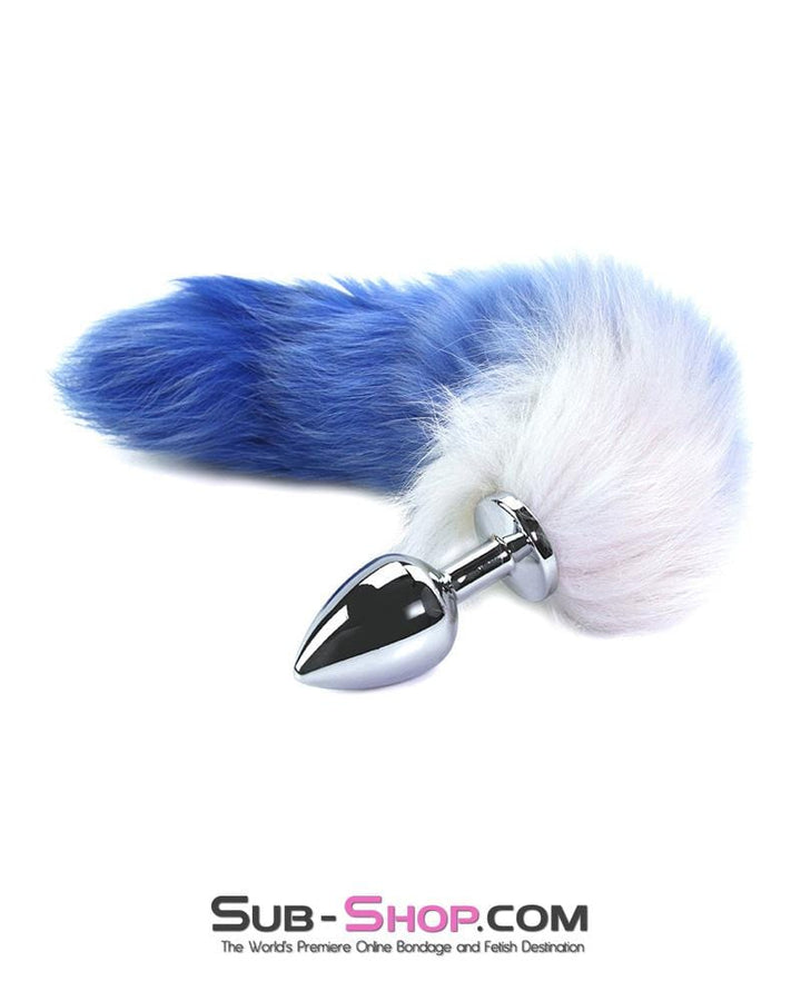 9761M      Blue & White Fox Tail Small Chromed Butt Plug - LAST CHANCE - Final Closeout! MEGA Deal   , Sub-Shop.com Bondage and Fetish Superstore