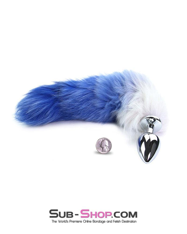 9761M      Blue & White Fox Tail Small Chromed Butt Plug - LAST CHANCE - Final Closeout! MEGA Deal   , Sub-Shop.com Bondage and Fetish Superstore