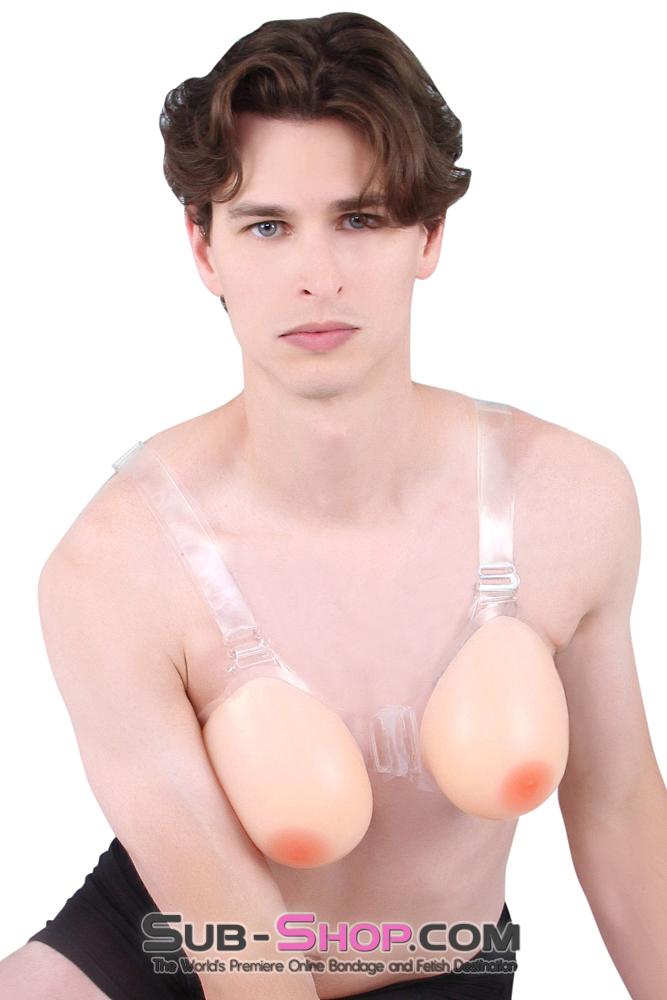 9877RS-SIS      Gia Real Forced Feminization Fantasy Female Led Relationship Feel Silicone Crossdressing Sissy Breast Forms with Nipples and Clear Straps, DD Cup Sissy   , Sub-Shop.com Bondage and Fetish Superstore